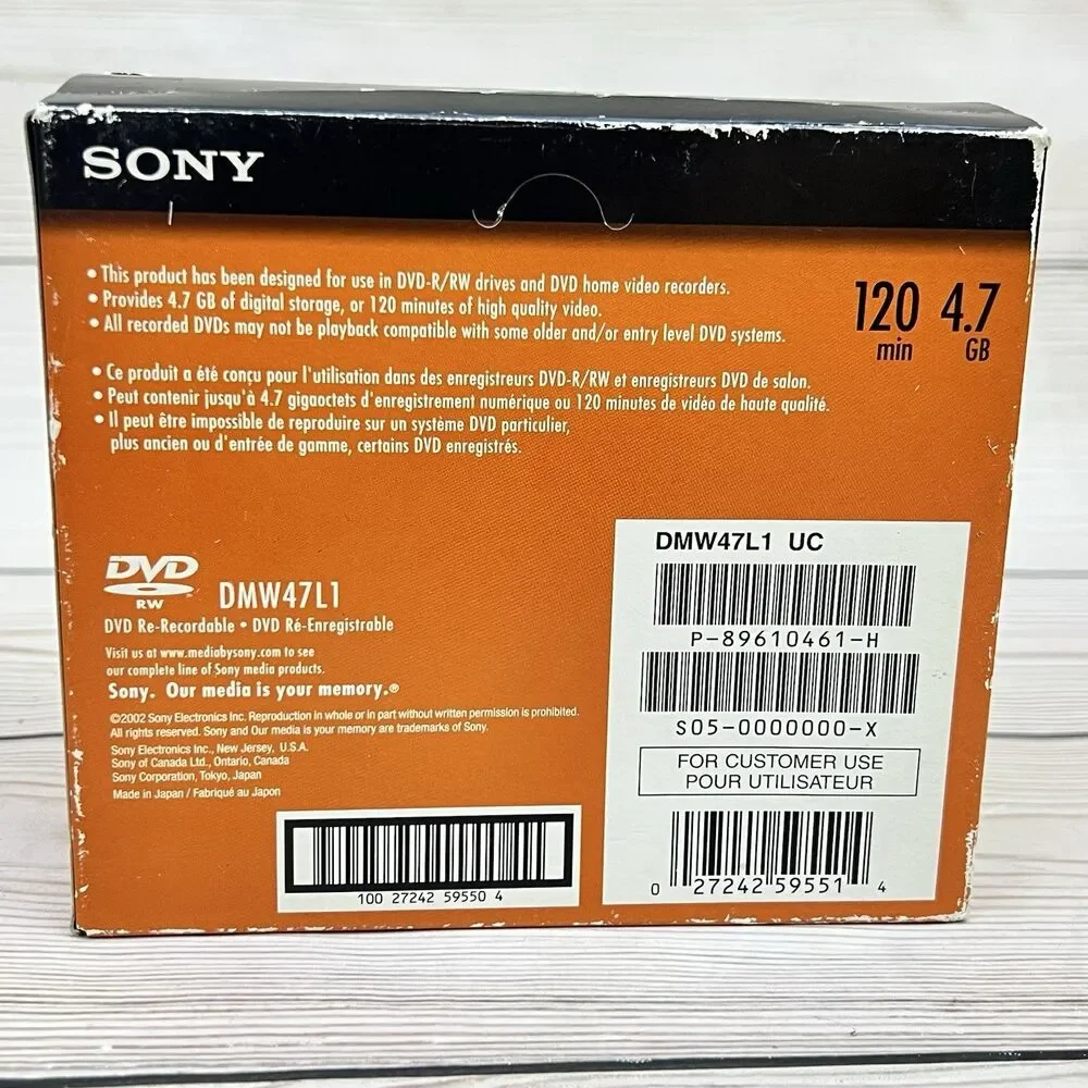 Sony DVD-RW Blank Discs 4.7GB 120 Min Re-Recordable 10 Sealed Discs (Lot of 2)